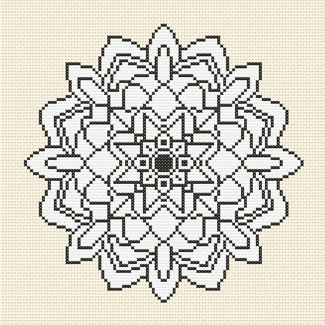 Black and White Mandala Cross Stitch Pattern