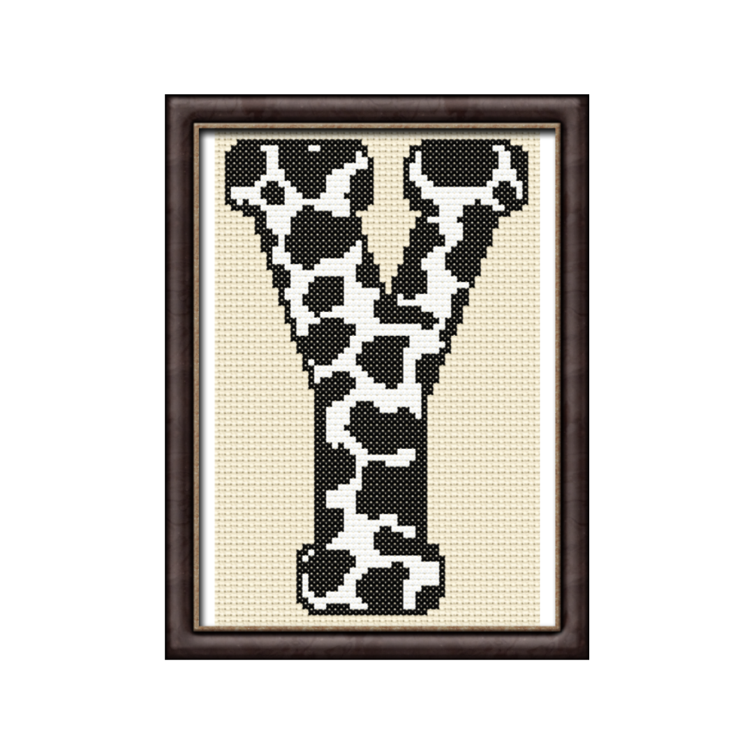 Cow Print Y Monogram Cross Stitch Pattern