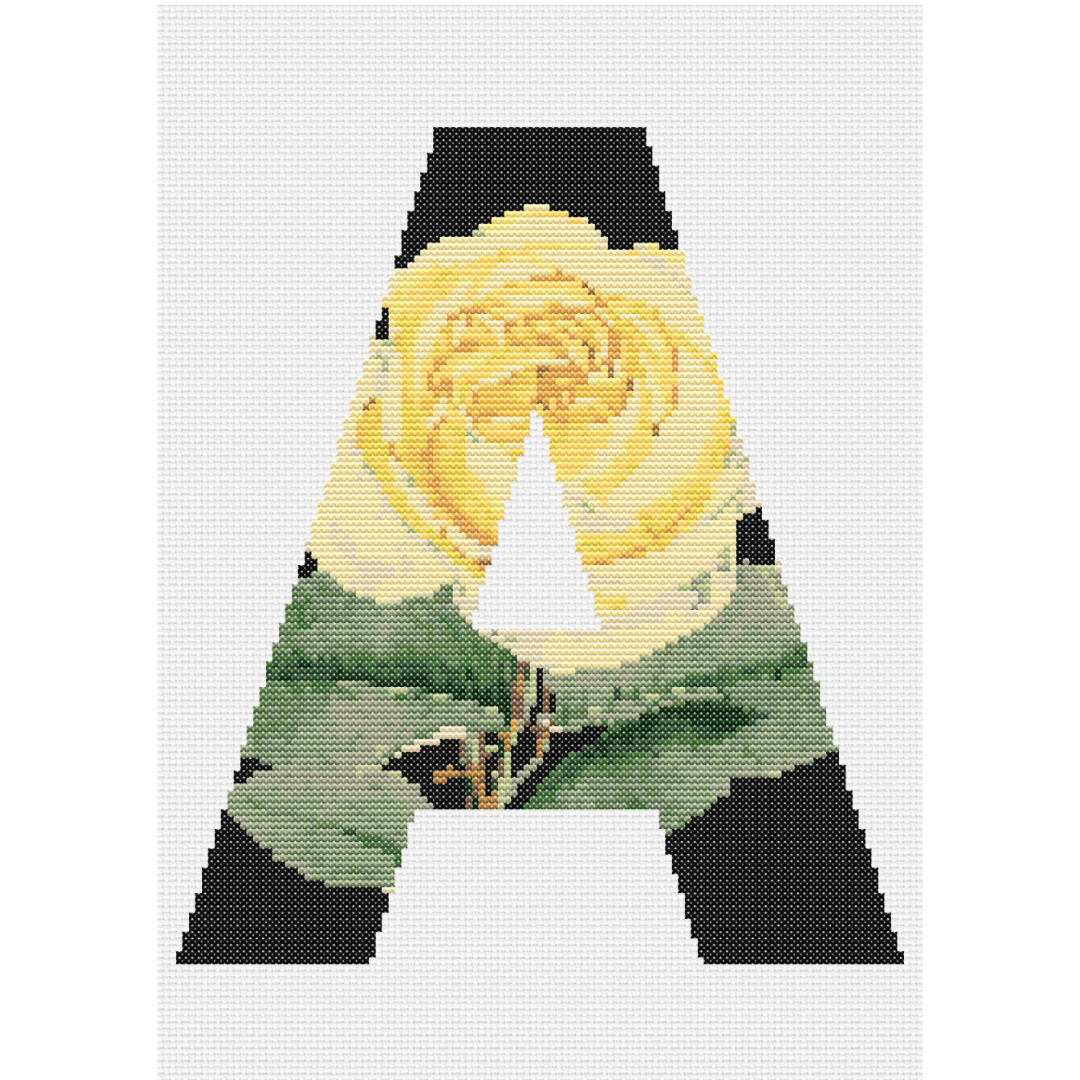 Yellow Rose on Black A Monogram Cross Stitch Pattern