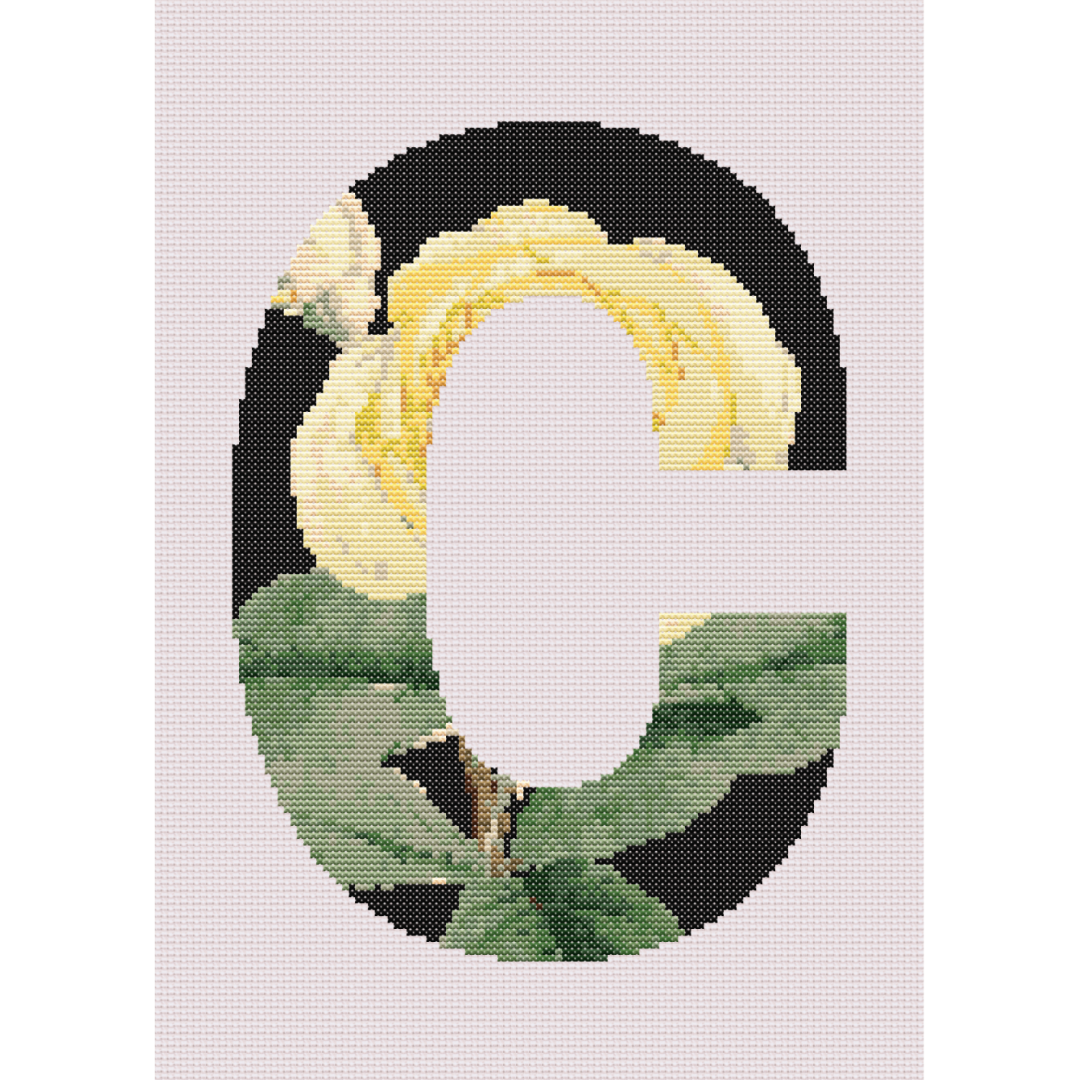 Yellow Rose on Black C Monogram Cross Stitch Pattern