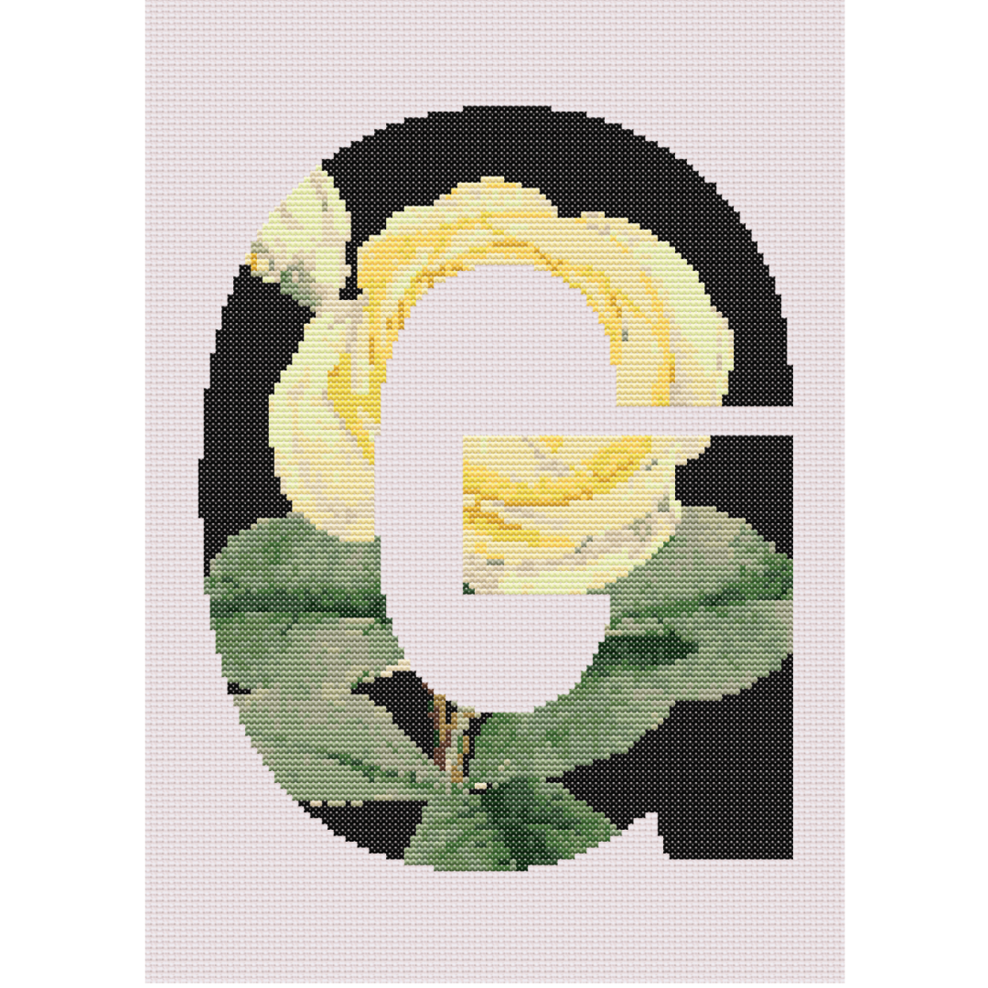 Yellow Rose on Black G Monogram Cross Stitch Pattern