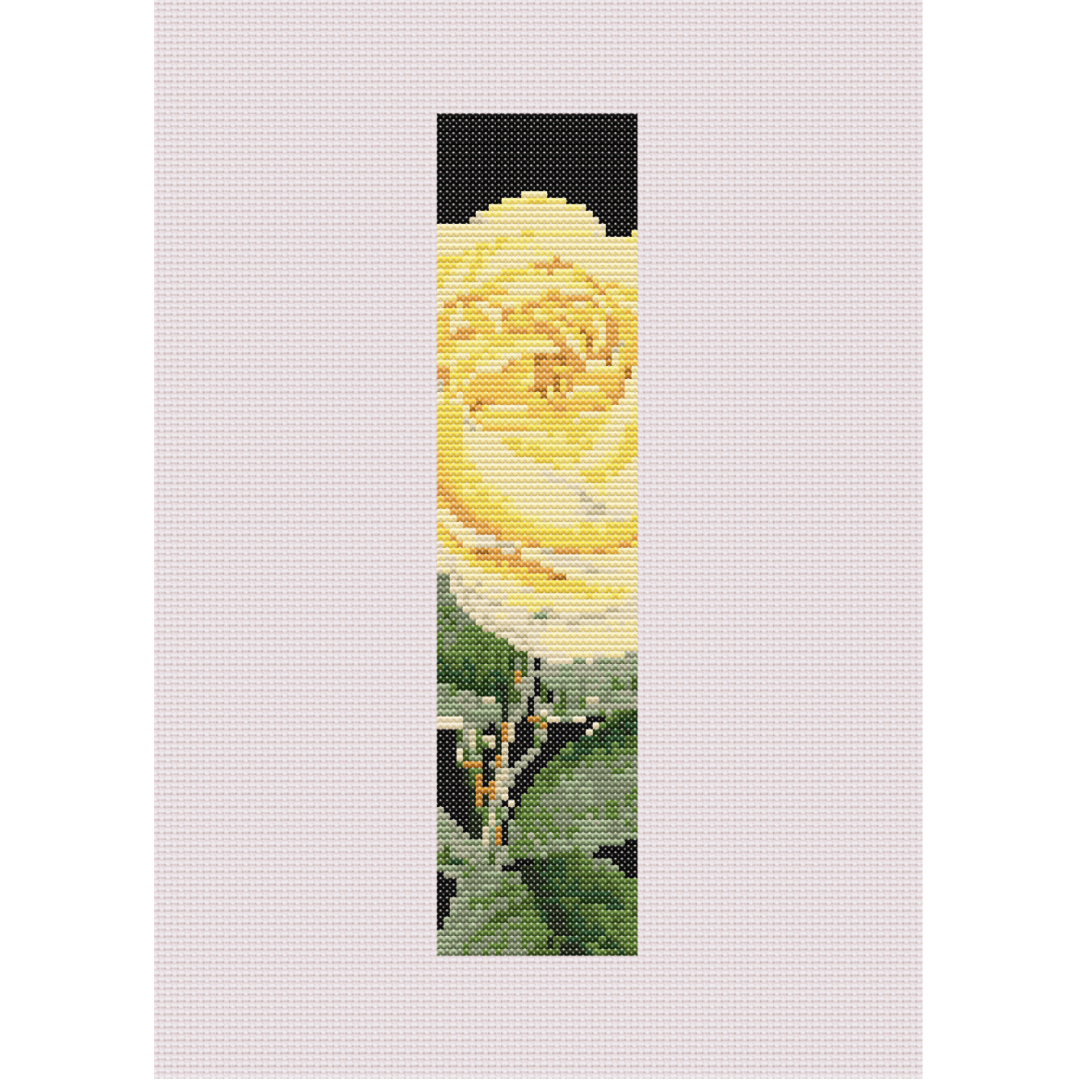 Yellow Rose on Black I Monogram Cross Stitch Pattern