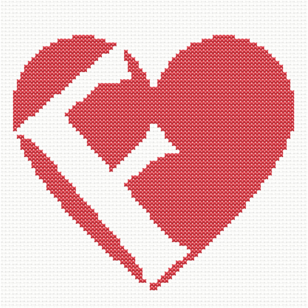 F Monogram in Heart Cross Stitch Pattern