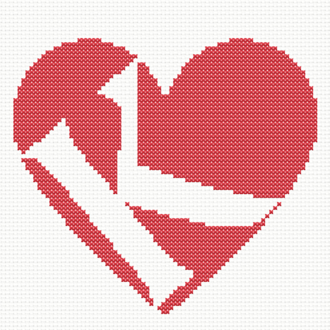 K Monogram in Heart Cross Stitch Pattern
