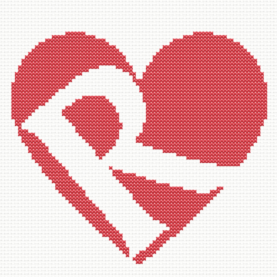 R Monogram in Heart Cross Stitch Pattern