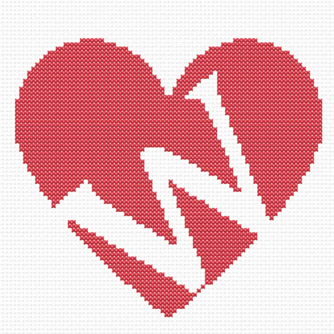 W Monogram in Heart Cross Stitch Pattern