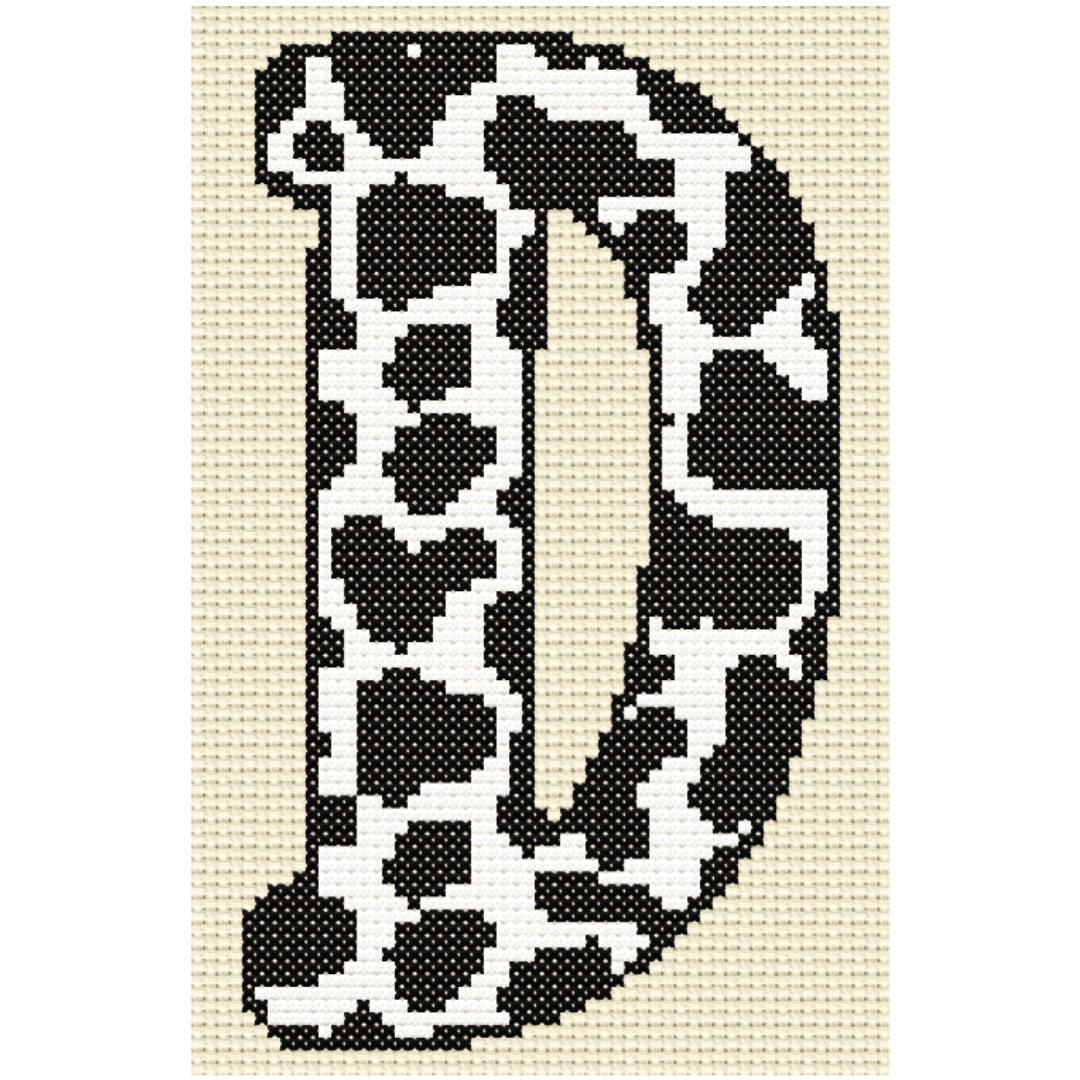 Cow Print D Monogram Cross Stitch Pattern