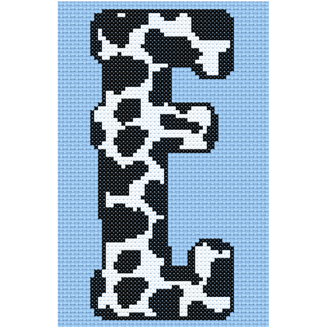 Cow Print E Monogram Cross Stitch Pattern