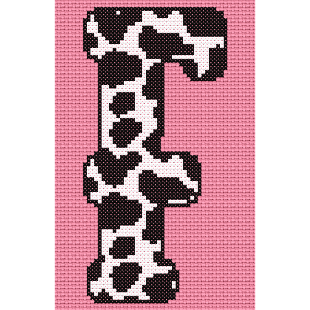 Cow Print F Monogram Cross Stitch Pattern