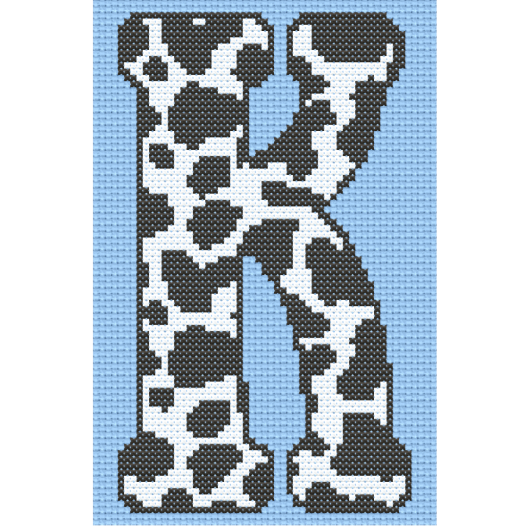 Cow Print K Monogram Cross Stitch Pattern