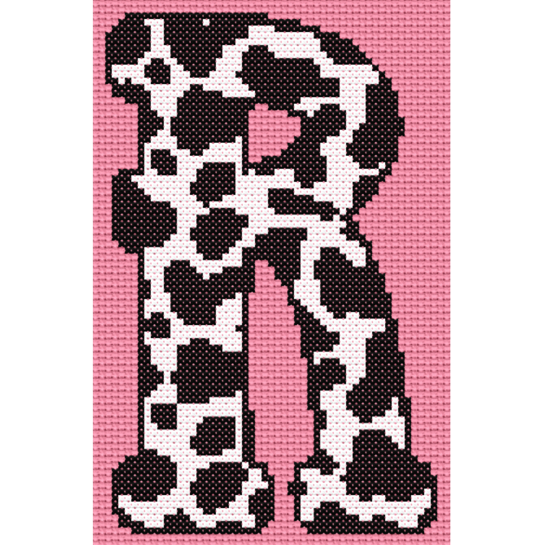 Cow Print R Monogram Cross Stitch Pattern