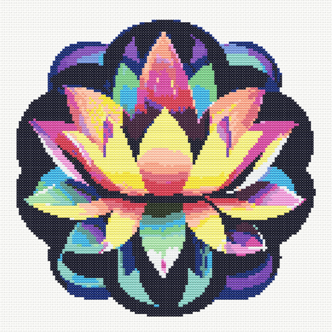 Large Rainbow Lotus Flower Cross Stitch Pattern