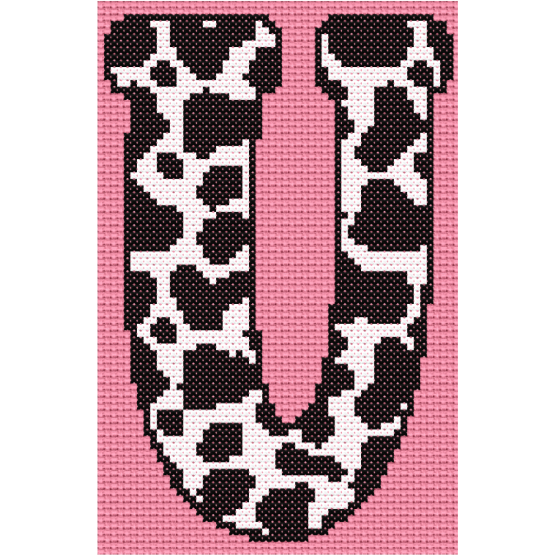 Cow Print U Monogram Cross Stitch Pattern