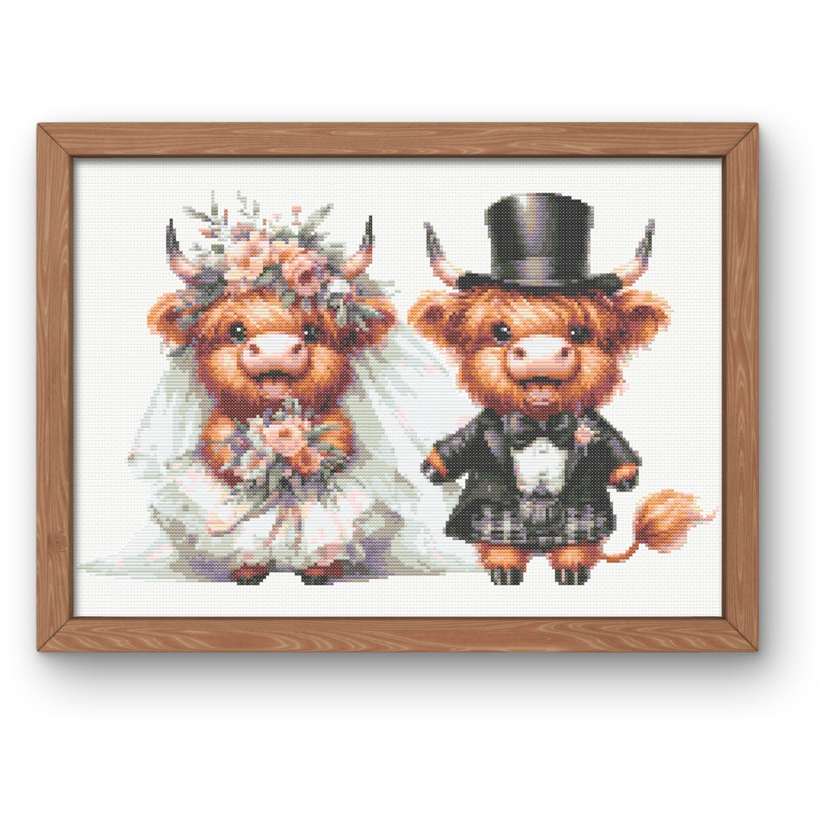 Highland cow wedding couple cross stitch pattern, PDF download