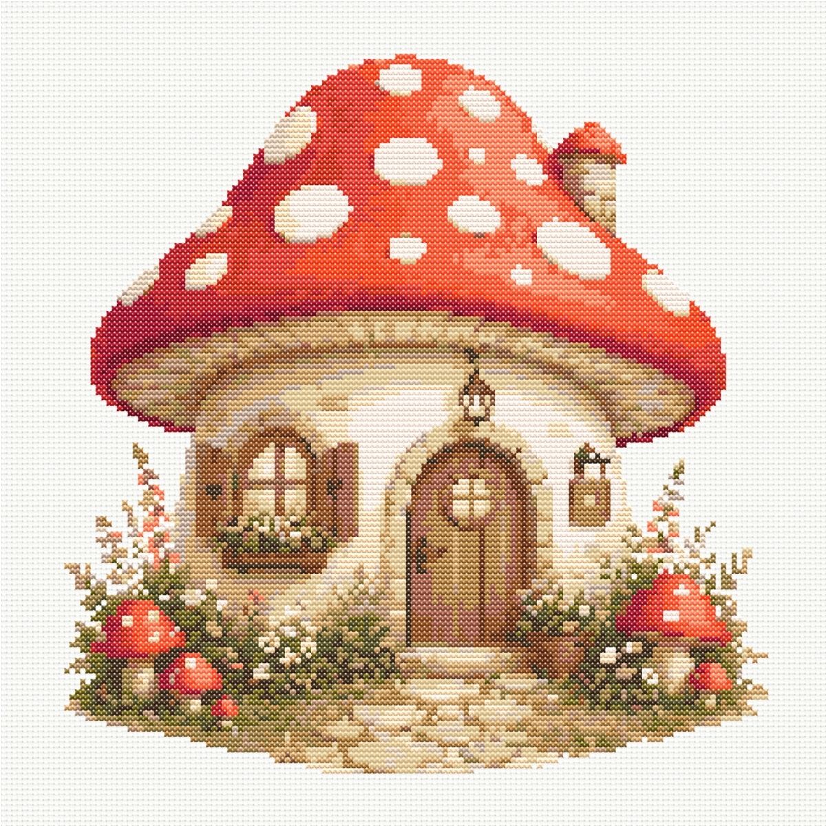 Mushroom Cottage Cross Stitch Pattern
