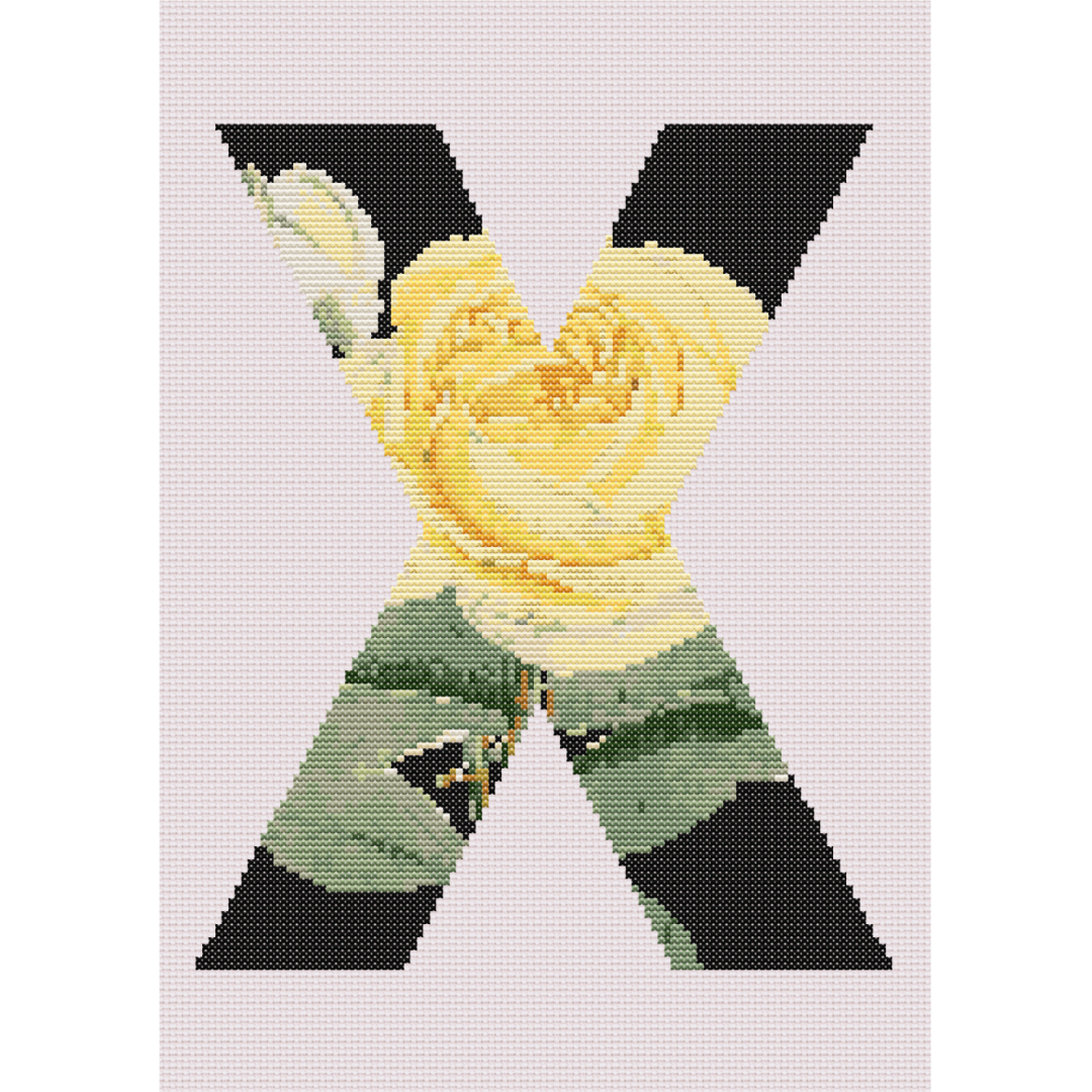 Yellow Rose on Black X Monogram Cross Stitch Pattern 
