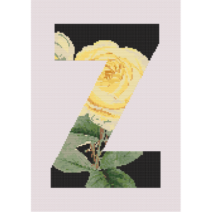 Yellow Rose on Black Z Monogram Cross Stitch Pattern 