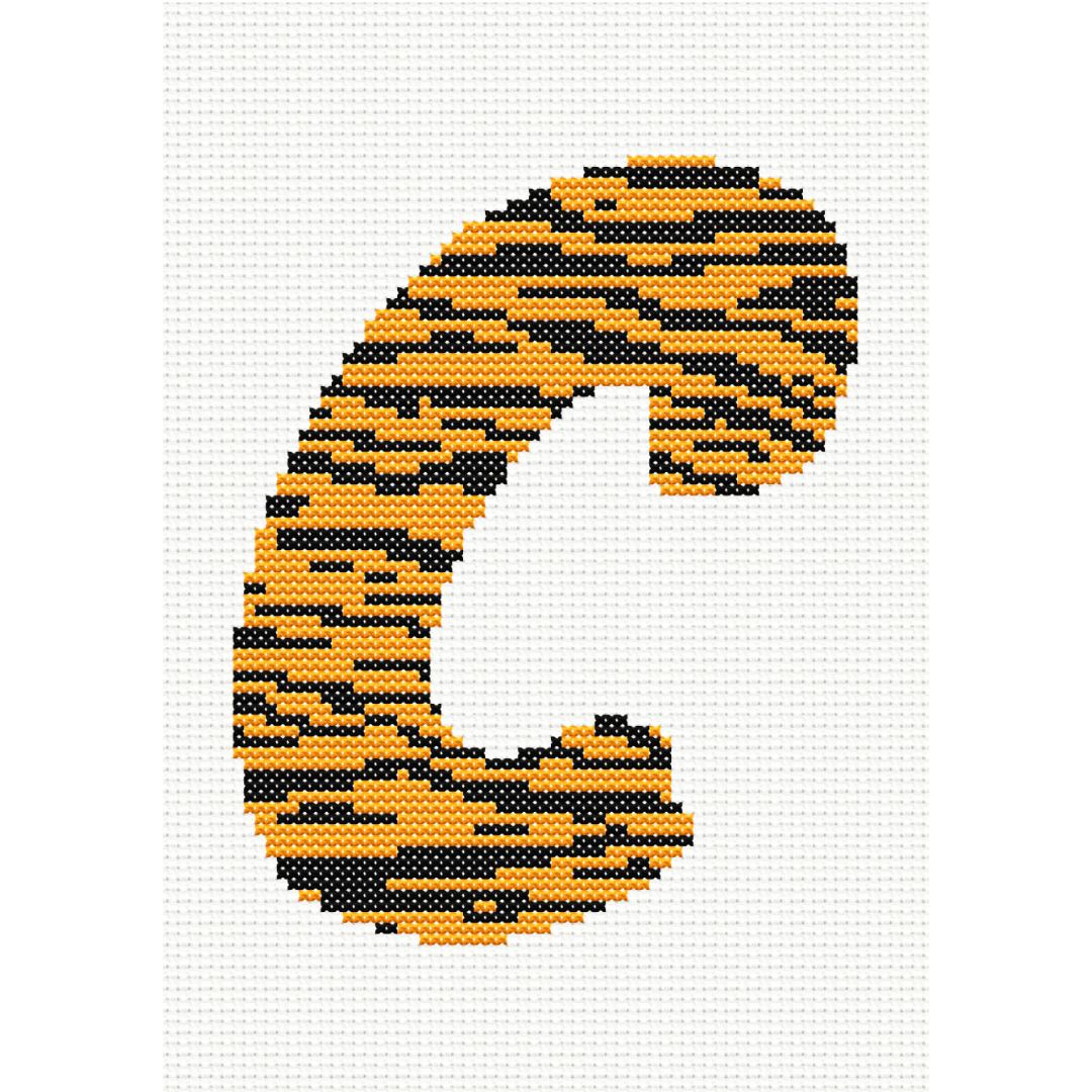 Tiger Print C Monogram Cross Stitch Pattern 