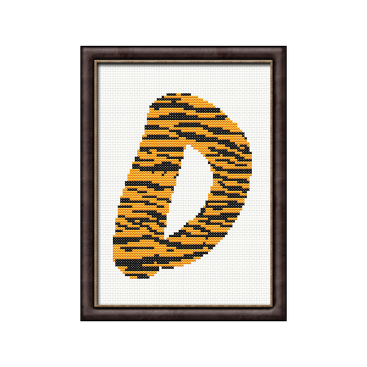 Tiger Print D Monogram Cross Stitch Pattern 