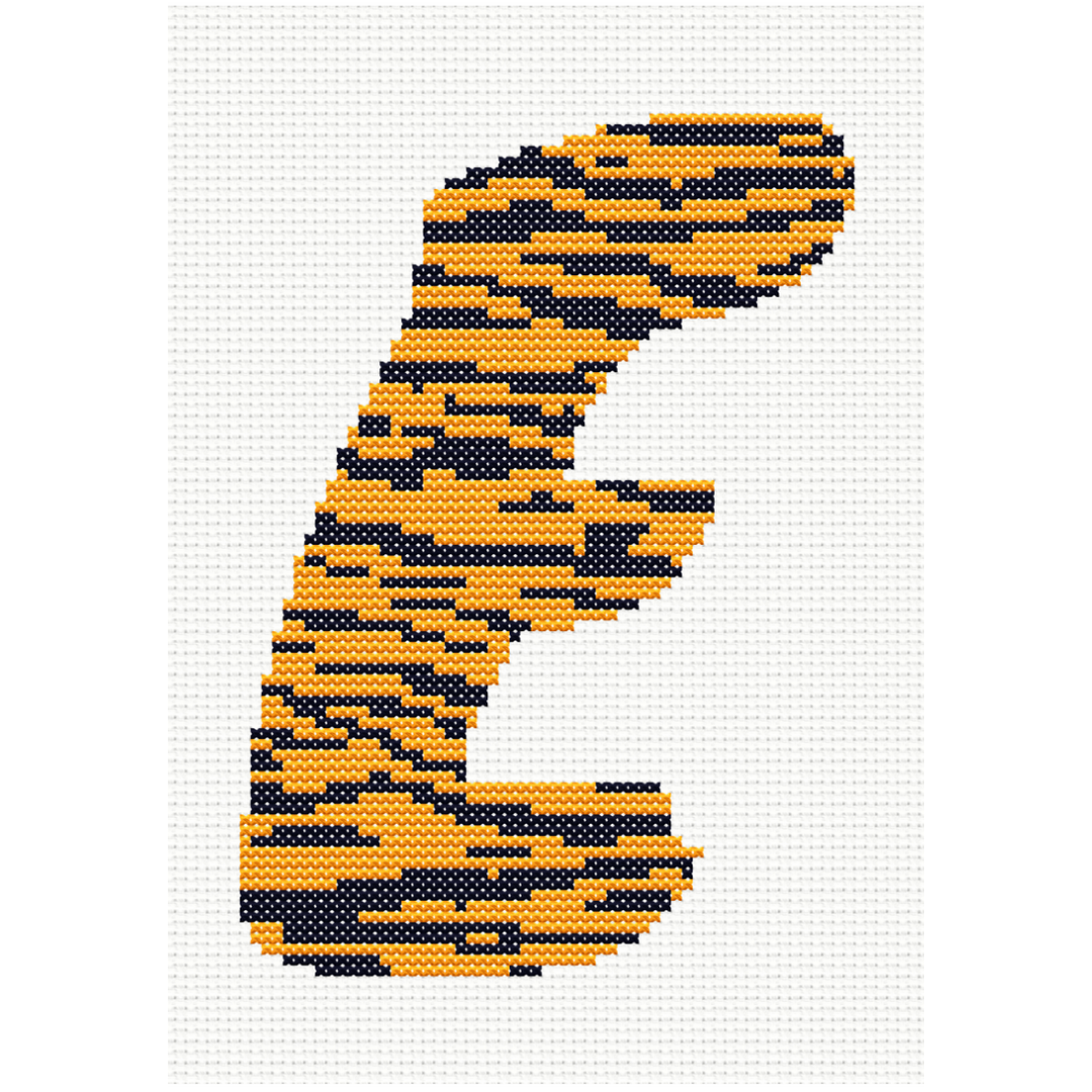 Tiger Print E Monogram Cross Stitch Pattern