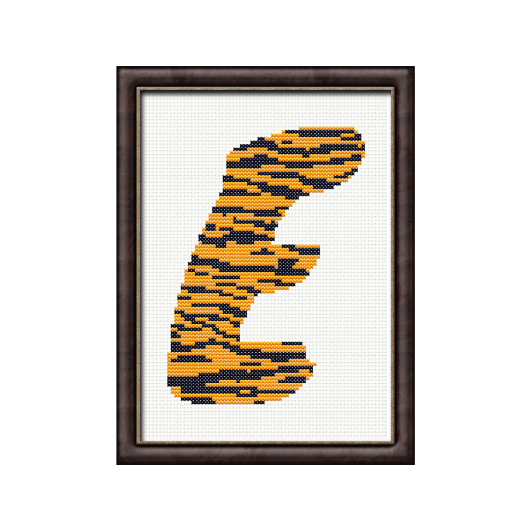 Tiger Print E Monogram Cross Stitch Pattern