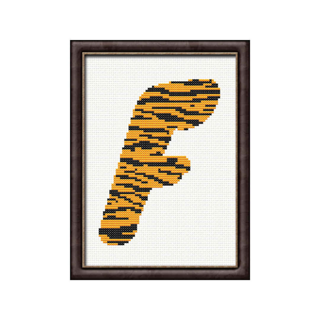 Tiger Print F Monogram Cross Stitch Pattern
