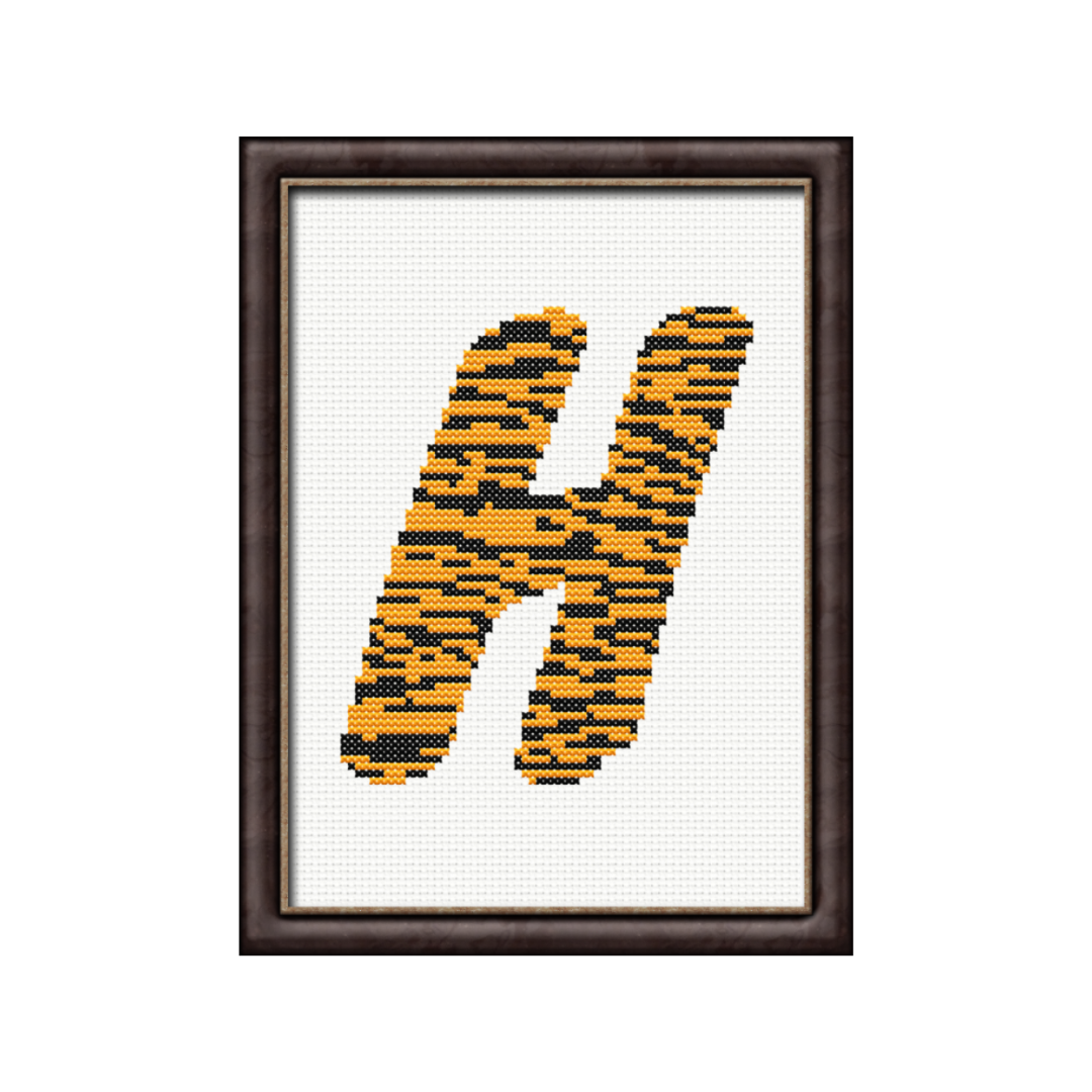Tiger Print H Monogram Cross Stitch Pattern