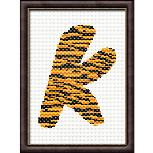 Tiger Print K Monogram Cross Stitch Pattern