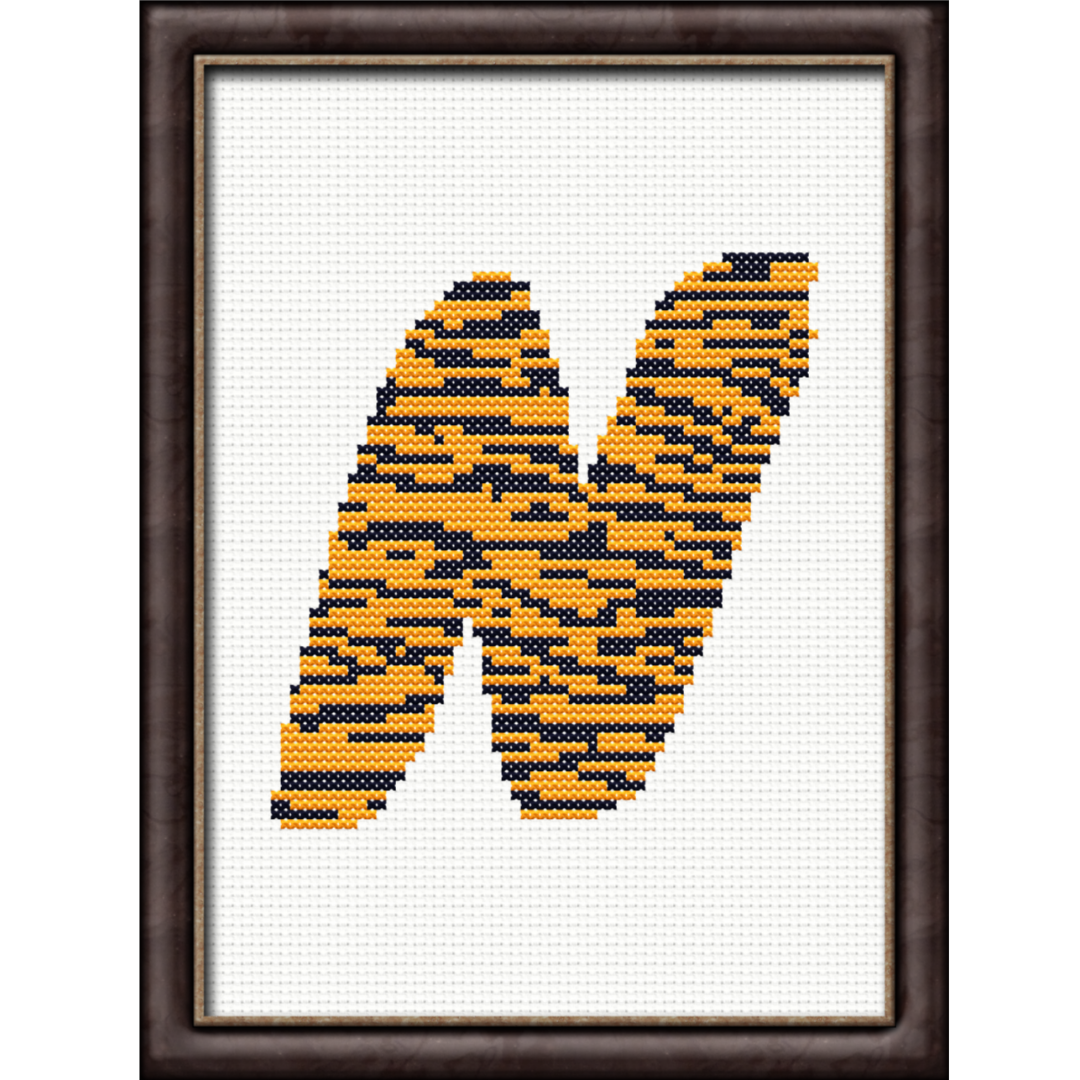Tiger Print N Monogram Cross Stitch Pattern