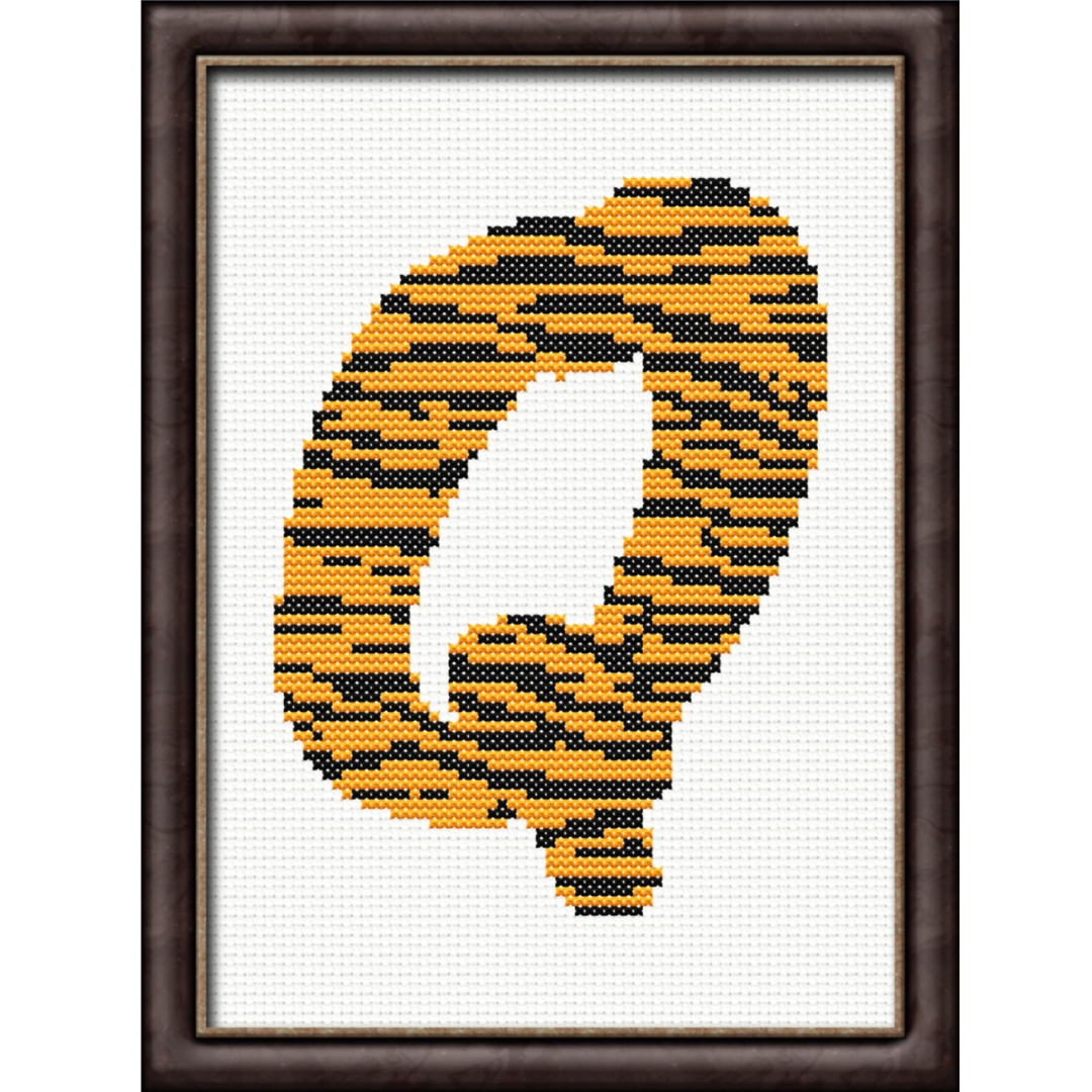 Tiger Print Q Monogram Cross Stitch Pattern