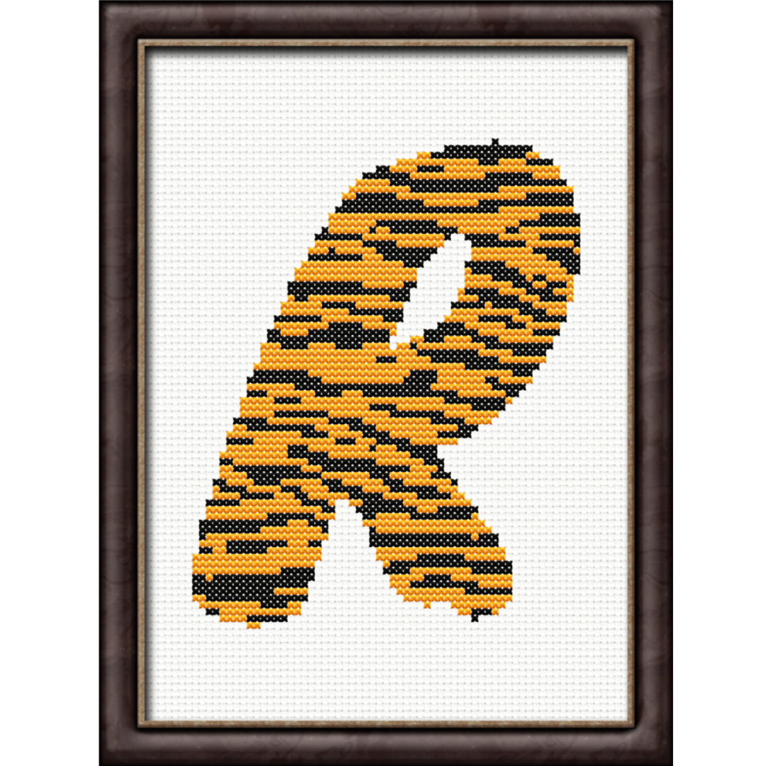 Tiger Print R Monogram Cross Stitch Pattern