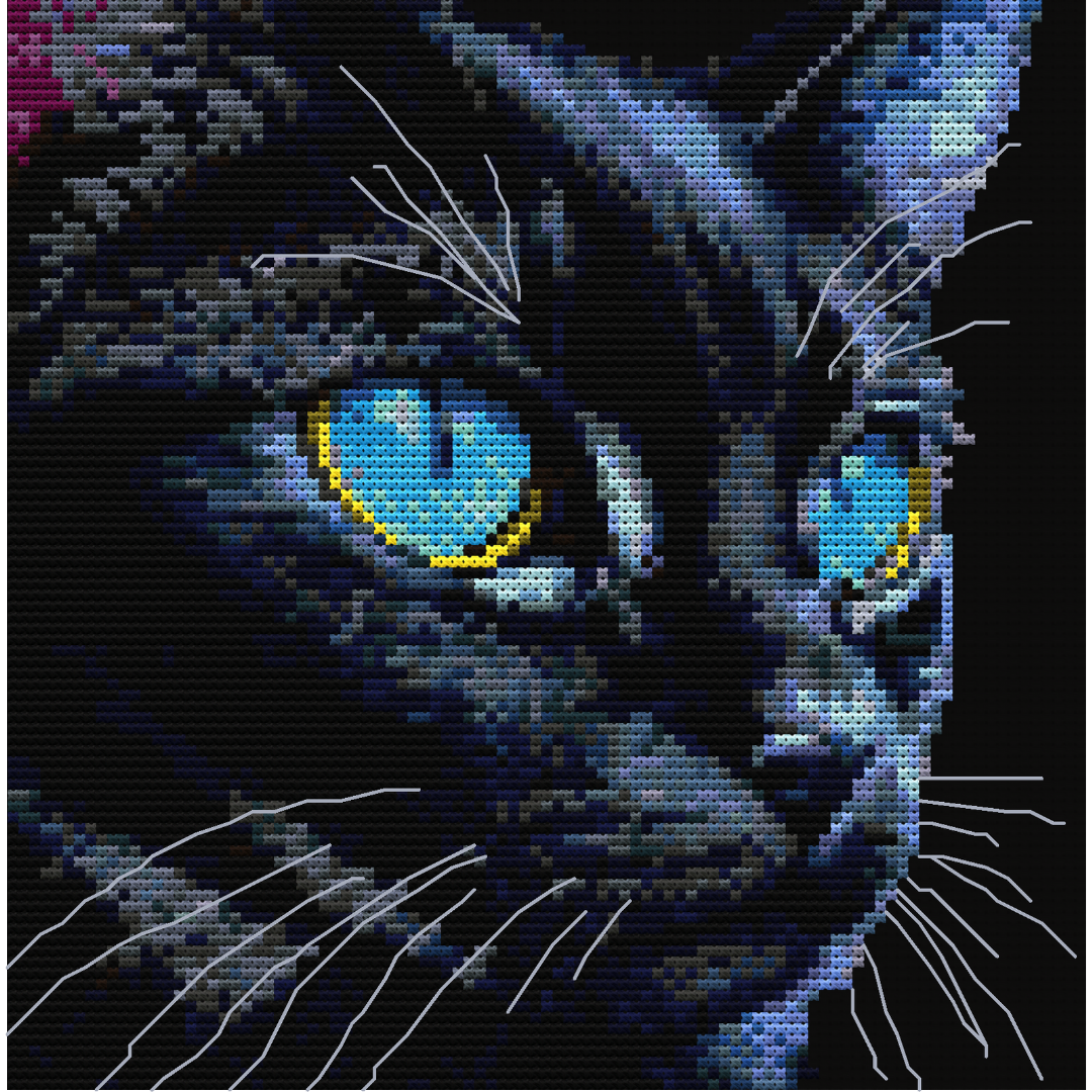 Blue Eyed Black Cat Cross Stitch Pattern