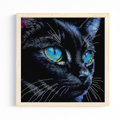 Blue Eyed Black Cat Cross Stitch Pattern