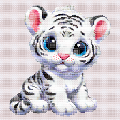 Cute Sitting White Tiger Cub Cross Stitch Pattern
