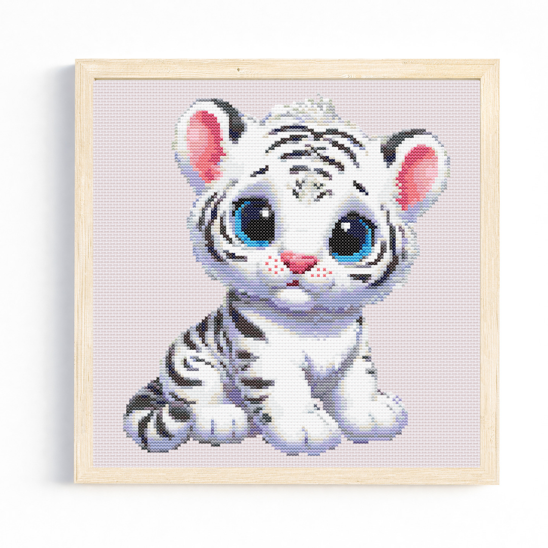 Cute Sitting White Tiger Cub Cross Stitch Pattern