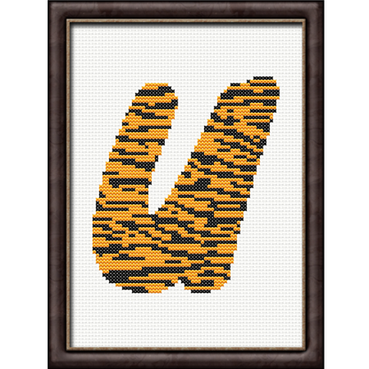 Tiger Print U Monogram Cross Stitch Pattern