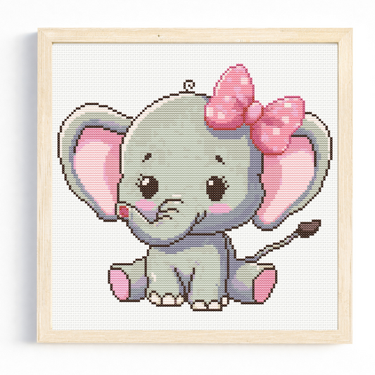 Cute Sitting Baby Elephant Cross Stitch Pattern