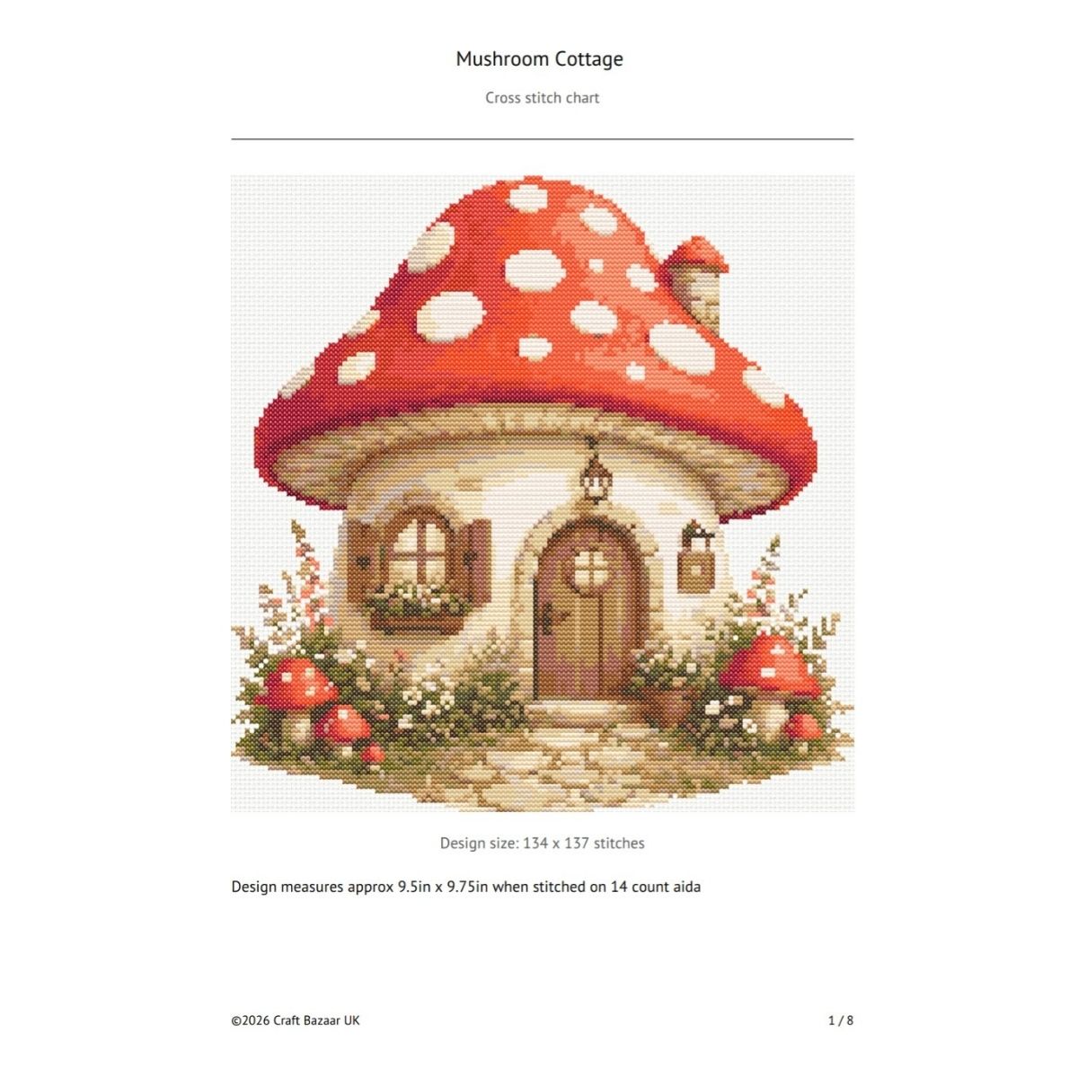 Mushroom Cottage Cross Stitch Pattern