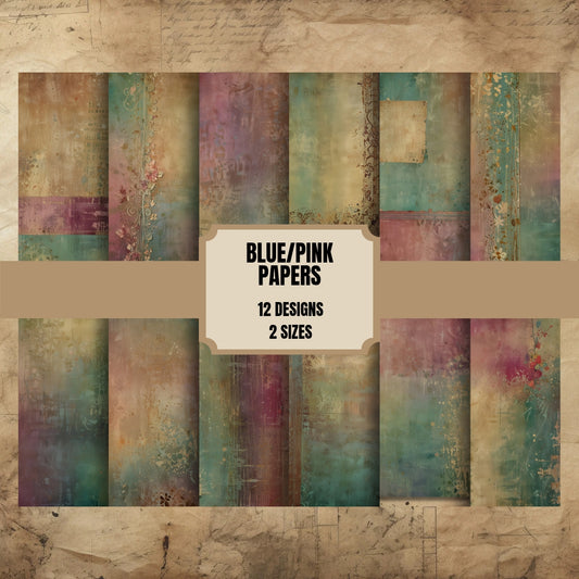 Pastel Blue Pink Junk Journal Papers 