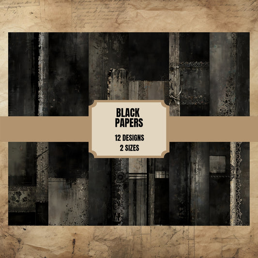 Gothic Black Junk Journal Papers 