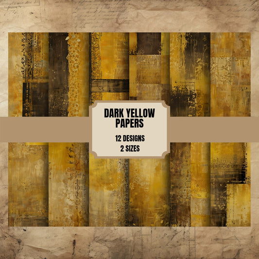Dark Yellow Junk Journal Papers 