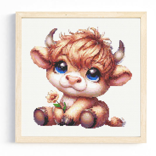 Cute Baby Highland Cow Cross Stitch Pattern 