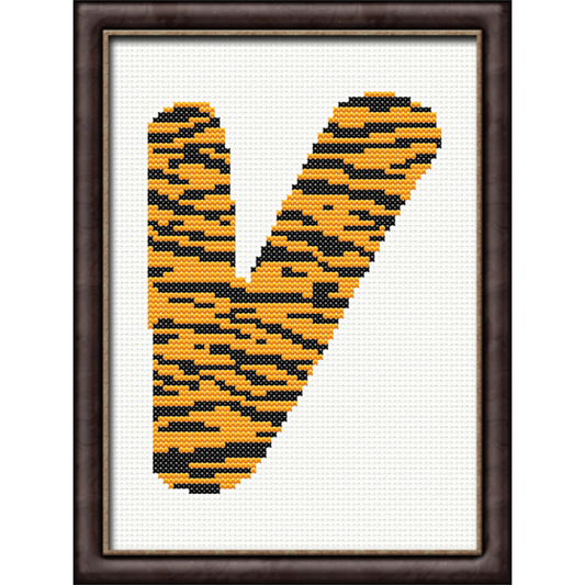 Tiger Print V Monogram Cross Stitch Pattern
