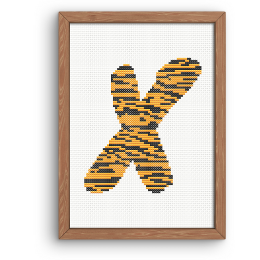 Tiger Print X Monogram Cross Stitch Pattern