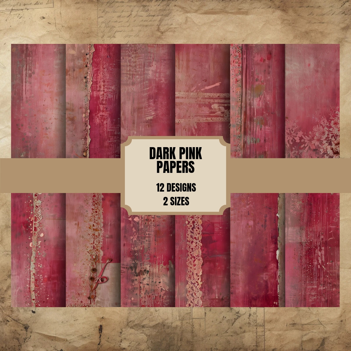 Dark Pink Junk Journal Papers 