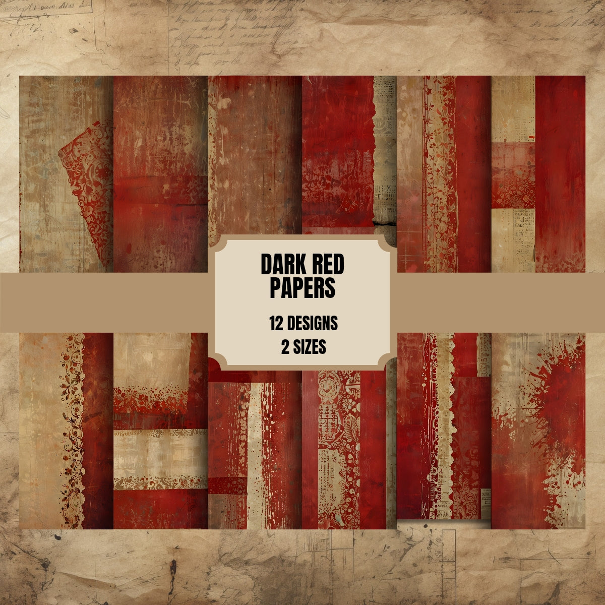 Junk Journal Papers Dark Red 