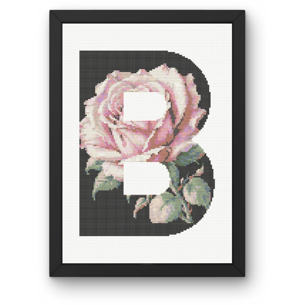 Pink Rose on Black B Monogram Cross Stitch Pattern