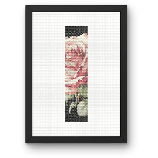 Pink Rose on Black I Monogram Cross Stitch Pattern 