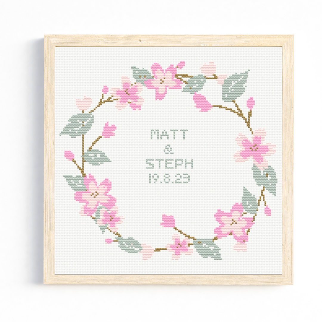 Floral wreath cross stitch pattern by Craft Bazaar