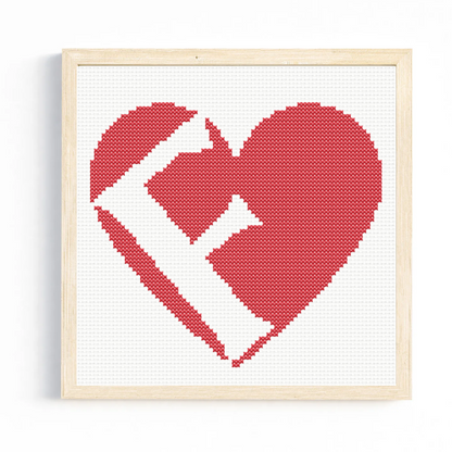 F Monogram in Heart Cross Stitch Pattern 